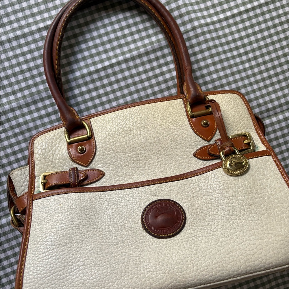 Dooney & Bourke Cream and Brown Satchel with Gold Hardware
